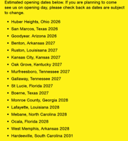 Buc-ee's opening dates